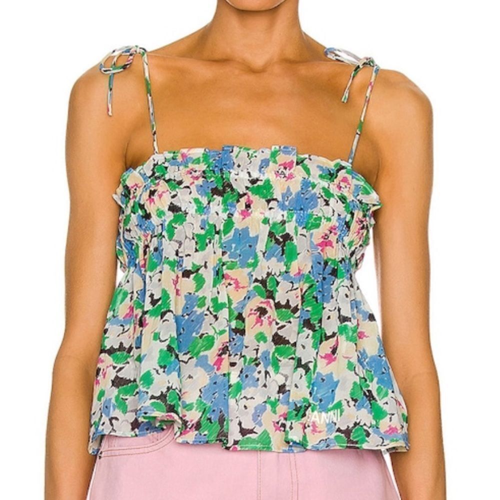 GANNI Azure Tube Top Self Tie Floral Top Size 38 New With Tag